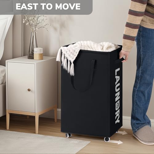 Goodpick 75L Dirty Clothes Hamper with Removable Wash Bag, Rolling Hamper | Black Laundry Hamper with Wheels, Large Laundry Basket with Handles for Dorm Laundry Room, Rolling Laundry Basket - color: Black 1-Pack