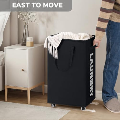 Goodpick 75L Dirty Clothes Hamper with Removable Wash Bag, Rolling Hamper | Black Laundry Hamper with Wheels, Large Laundry Basket with Handles for Dorm Laundry Room, Rolling Laundry Basket - color: Black 1-Pack