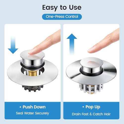 SOTOMO Bathtub Stopper Pop-Up Drain Stopper with Hair Catcher, Tub & Shower Drain Protector with Strainer, Universal Bathroom Bathtub Plug for 1.5"–1.75" Drain Holes, Anti-Clog,Silvery