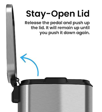 iTouchless SoftStep 8 Gallon Step Trash Can with Odor Control System and Removable Inner Bucket, Stainless Steel 30 Liter Kitchen Garbage Can Perfect for Home & Office - color: Silver, Step 8 Gal