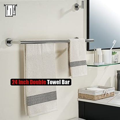 JQK Chrome Towel Bar, 24 Inch 304 Stainless Steel Thicken 0.8mm Double Bath Towel Rack for Bathroom, Towel Holder Polished Chrome Wall Mount, Total Length 27.16 Inch, TB100L24-CH - color: Polished Chrome, size: 27 Inch