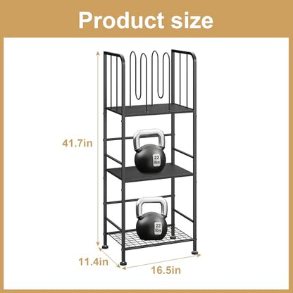 3-Tier Freestanding Towel Racks for Bathroom, Black Towel Rack Stand | Detachable M-shaped Dividers for Bath Towel Storage Premium Iron & Wood Holder Crafted for Bathroom Organization