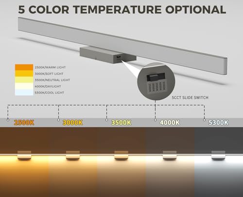 JUSHENG Brushed Nickel Modern LED Vanity Lights for Bathroom Light Fixtures, 47.24 Inch 42W 5CCT Dimmable Vanity Light Bar Bathroom Lighting - color: Brushed Nickel-5CCT, size: 47.24'' Long-Dimmable
