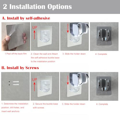 2 Pack Strong Adhesive and Waterproof Shower Head Holder, Adjustable Handheld Shower Holder Wall Mount Shower Bracket - style: Silver and Gray - 2 Pack