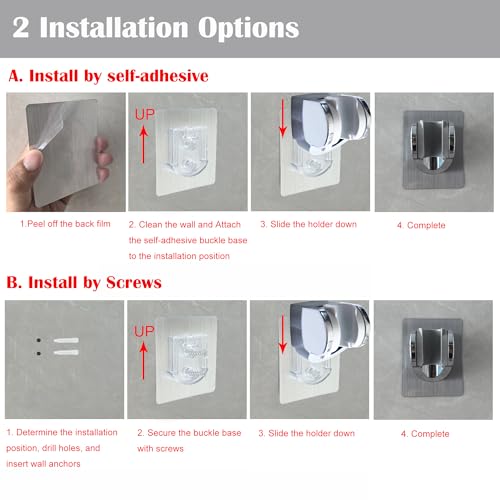 Strong Adhesive and Waterproof Shower Head Holder, Adjustable Handheld Shower Holder Wall Mount Shower Bracket (Silver - 2 Pack) - style: Silver - 2 PACK