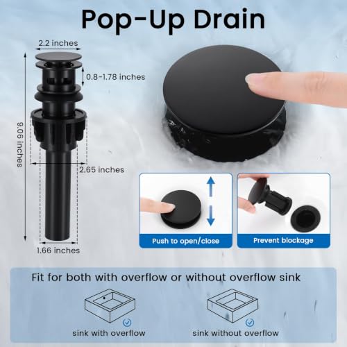 Pull-Down Bathroom Faucet 3 Hole 8 Inch with Pop-Up Drain Matte Black | 360° Swivel Spoutr & Dual Modes,8" Widespread 2-Handle, Pop-Up Drain & 10-Min Install for 3-Hole Bathroom Sink Faucets - color: Matte Black