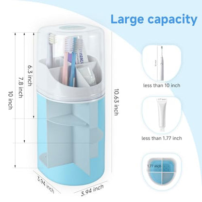 Toothbrush Organizer with Cover,4 Slots for Bathroom Toothbrush Holders,Dustproof Design,with Wall Mounted,Electric Toothbrush Holder and Toothpaste Holder,Bathroom Countertop Storage