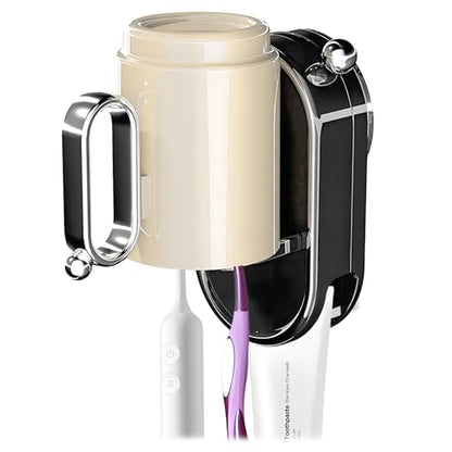 Toothbrush Holder Wall Mounted with Toothpaste Holder & Detachable Cup - Removable Suction Cup in Bathroom Sink, Shower - Space Saving, Ventilation Design for Family, Renters - color: Black-1 Cup