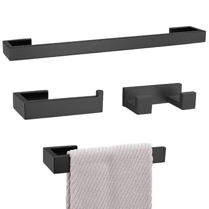 Lairuier Matte Black Bathroom Accessories, 23.6 inches Towel Bar Set | Including Towel Bar, Towel Holder, Toilet Paper Holder, Towel Hook, SUS304 Stainless Steel Bathroom Towel Holder Hardware Set - color: Matte Black, size: Set A