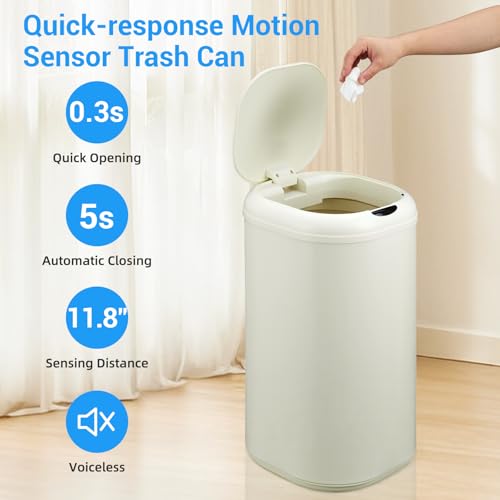8 Gallon Smart Sensor Trash Can, Touchless Automatic Stainless Steel Waste Bin with Lid, 30L Capacity for Kitchen, Bathroom, Office, Sleek Beige Design, Energy-Efficient Operation