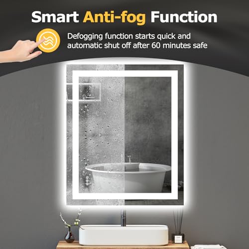Hivone 30"X36" LED Bathroom Mirror with Lights, Anti-Fog, Dimmable, Backlit + Front Lit, Smart Bathroom Vanity Mirror, Memory Function, Shatterproof, Tempered Glass (Horizontal/Vertical) - size: 30"L x 36"W