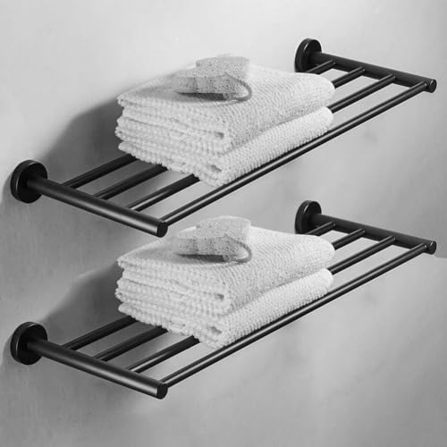 Bathroom Towel Rack, Hotel Style Towel Racks for Bathroom Wall Mounted, Modern Towel Bar Rack 23.6 Inch, 2-Tier Towel Shelves, Black - color: Black, size: 24 Inches