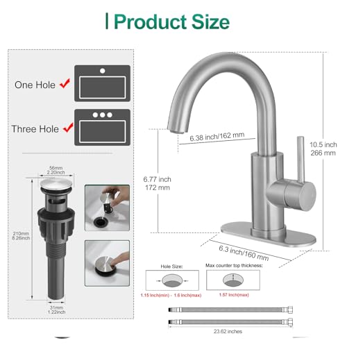 VOTON Small Kitchen Bar Sink Faucet Brushed Nickel, 360 Swivel with Drain | 360° Swivel | Brushed Nickel | Lead-Free Stainless Steel | Pop-Up Drain | 1/3 Hole Install | Anti-Splash - color: Brushed Nickel