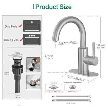 VOTON Small Kitchen Bar Sink Faucet Brushed Nickel, 360 Swivel with Drain | 360° Swivel | Brushed Nickel | Lead-Free Stainless Steel | Pop-Up Drain | 1/3 Hole Install | Anti-Splash - color: Brushed Nickel