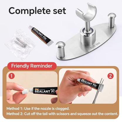 Handheld Shower Head Holder, Shower Head Holder, Handheld Shower Head Holder with 2 Non-Slip Hooks, Stainless Steel Wall Mount Shower Bracket for Bathroom(Oval Shape)