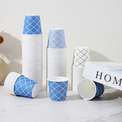 Tamone 600 Pack 3 oz Bathroom Cups, Small Paper Cups, Mouthwash Cups, Disposable Paper Cups, white, blue cups, gray cups, 3oz Paper Cups for Party, Picnic, BBQ, Travel, Home and Event - color: white & blue & grey