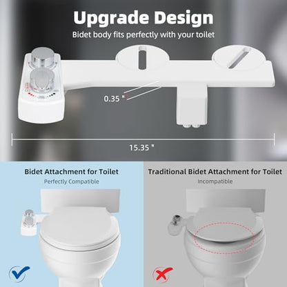 Hibbent Bidet Attachment for Toilet, Hot and Cold Water Spray Non-Electric Dual Nozzle for Frontal & Rear Wash, Adjustable Water Pressure Control, Self Cleaning Water Sprayer, White - color: White