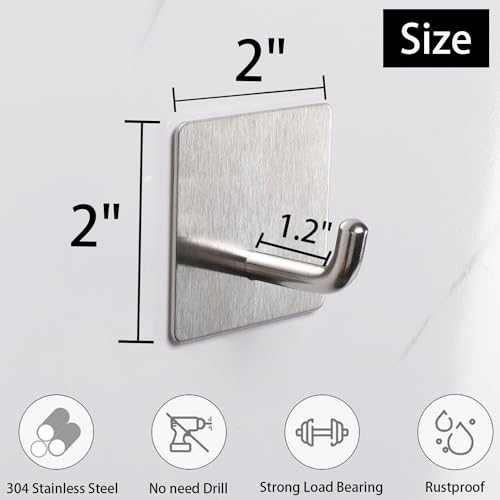 Bath Towel Hooks - 4 Pack Strong Self Adhesive Coat/Clothes Hooks, No Drilling Sticky Hooks, Heavy Duty 304 Stainless Steel Shower Wall Hook for Bathroom Kitchen Bedroom(Brushed Nickel) - color: Brushed Nickel-4