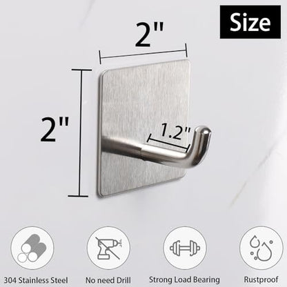 Bath Towel Hooks - 4 Pack Strong Self Adhesive Coat/Clothes Hooks, No Drilling Sticky Hooks, Heavy Duty 304 Stainless Steel Shower Wall Hook for Bathroom Kitchen Bedroom(Brushed Nickel) - color: Brushed Nickel-4