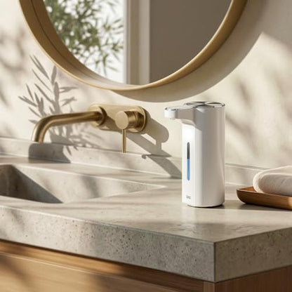 EKO Aroma Pro 13.5 fl oz Touchless Automatic Liquid Soap Dispenser, Rechargeable Electric Hand & Dish Soap Dispenser for Bathroom and Kitchen, IPX7 Waterproof, Adjustable Volume Control (White) - color: White, size: 13.5 oz (Premium Wireless Charging)
