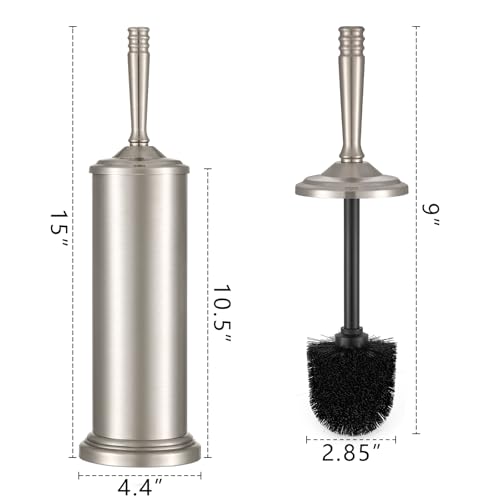 Stainless Steel Toilet Brush and Holder Set，Toilet Bowl Brush and Holder | Heavy Duty Silver Toilet Brush for Bathroom, Toilet Cleaner Brush，Deep Cleaning，Space Saving, Covered Brush（Stain Nickel） - color: Satin Nickel