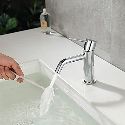 Chrome Bathroom Faucet Single Hole, Single Handle Water Faucet for Bathroom with Pop Up Drain Assembly and Water Faucet Supply Lines - color: Chrome, size: Faucet