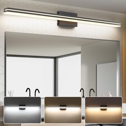 SineRise LED Modern Bathroom Vanity Light Bar (48-Inch, 3000K/4000K/6000K), Matte Black Dimmable Modern Acrylic Bathroom Wall Lighting Fixtures Over Mirror - color: Matte Black, size: 48-Inch