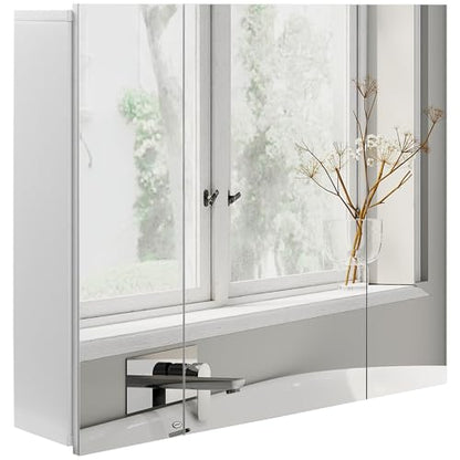 kleankin Bathroom Medicine Cabinet with Mirror, 3 Doors, Wall Mount, White | Bathroom Mirror Cabinet, Adjustable Shelves