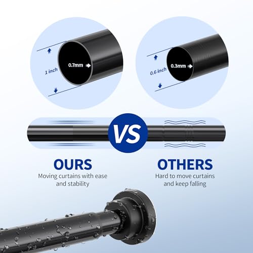 Mcrbeay Shower Curtain Rod, 1" Diameter Heavy Duty Tension Shower Rod, Non Slip Adjustable 28-46 inch No Drilling Shower Curtain Rods Spring Tension For Bathroom, Shower Stall, No Rust, Black - color: Black, size: 28-46 Inches