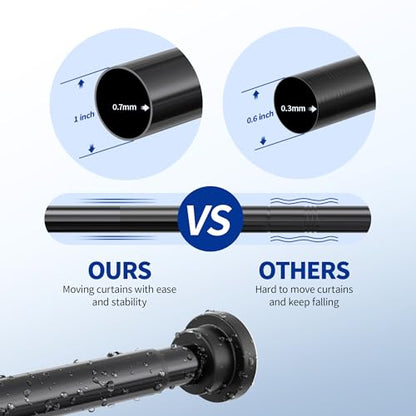 Mcrbeay Shower Curtain Rod, 1" Diameter Heavy Duty Tension Shower Rod, Non Slip Adjustable 28-46 inch No Drilling Shower Curtain Rods Spring Tension For Bathroom, Shower Stall, No Rust, Black - color: Black, size: 28-46 Inches