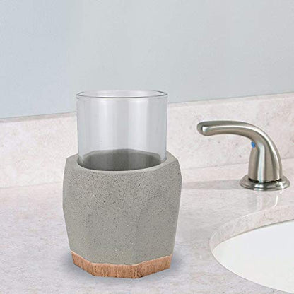 nu steel Cement, Made of Cement Tumbler Cup for Bathroom Vanity Countertops for Rinsing, Drinking, Storing Accessories and Organizing Makeup Brushes, Eye Liners - Stone/Brown
