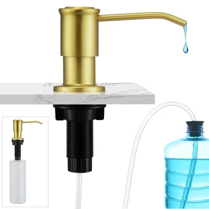 CREA Brushed Gold Kitchen Soap Dispenser Countertop Soap Dispenser for Kitchen Sink, Built in Sink Soap Dispenser for Bathroom with 39" Tube Large Capacity 17 OZ Bottle - color: Gold, style: Circular