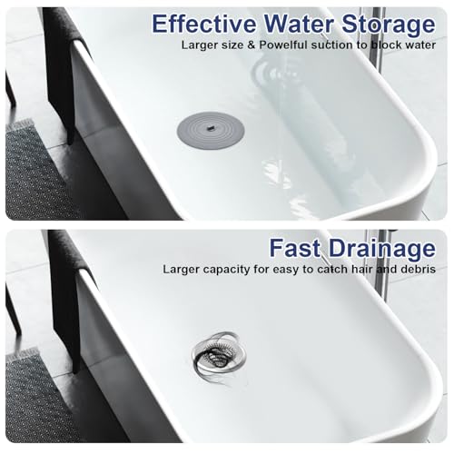 TRAPMATE Tub Stopper, Reversible Bathtub Drain Hair Catcher & Stopper, Ultra Revolutionary Bath Tub Drain Protector, Stainless Steel Hair Catcher & Silicone Stopper, 4.4" Drain Cover for Shower, Bath - color: Wolf Grey