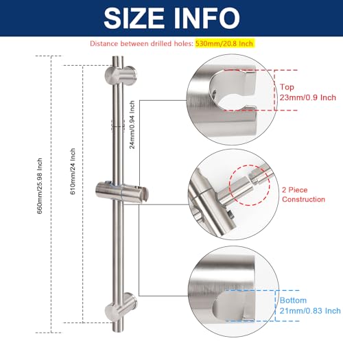 NearMoon Slide Bar with Height/Angle Adjustable Handheld Shower Holder, Bathroom SUS 304 Stainless Steel Head Holder for Bath (Screw Mounted, Brushed Nickel) - color: Brushed Nickel, style: Screw Mounted