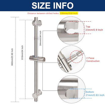 NearMoon Slide Bar with Height/Angle Adjustable Handheld Shower Holder, Bathroom SUS 304 Stainless Steel Head Holder for Bath (Screw Mounted, Brushed Nickel) - color: Brushed Nickel, style: Screw Mounted