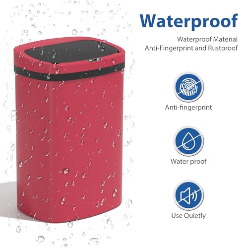 13 Gallon/50 L Kitchen Trash Can with Lid, Garbage Can with Touch-Free Lid, Cute Automatic Trash Can Bathroom Trash Bin, Motion Sensor Waterproof Trash Bin - color: Red, size: 1 Trash Can