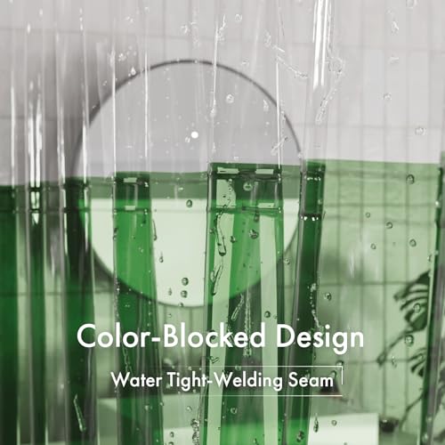 AmazerBath 100% EVA Shower Curtain Liner, 72 x 72 Inches Heavy Duty Shower Curtain and Liner 2-in-1 with 3 Clear Stones and 12 Brass Grommets, Color Block Soft Shower Liner - Clear & Pine Green - color: Rainbow Flip Emerald