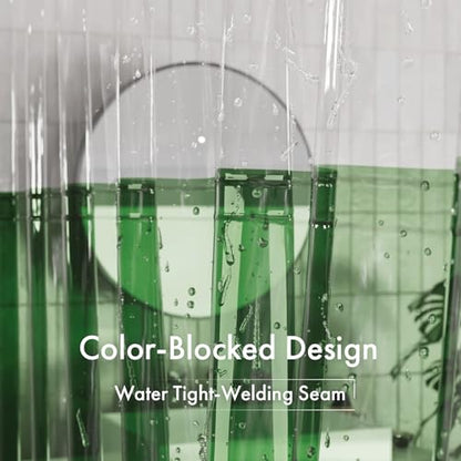 AmazerBath 100% EVA Shower Curtain Liner, 72 x 72 Inches Heavy Duty Shower Curtain and Liner 2-in-1 with 3 Clear Stones and 12 Brass Grommets, Color Block Soft Shower Liner - Clear & Pine Green - color: Rainbow Flip Emerald