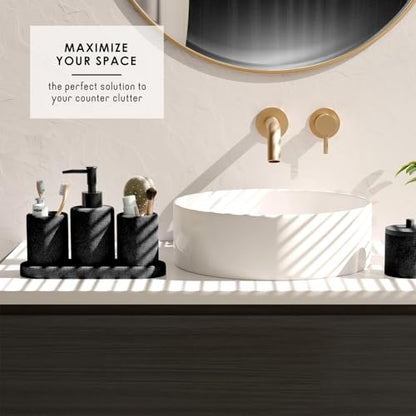 Clara Clark Black Bathroom Set - Bathroom Sets with Shower Curtain and Rugs, 21PC Bathroom Accessory Set, Shower Curtain Set with Soap Dispenser & Toothbrush Holder - color: Black, size: Complete Set + Bath Rugs