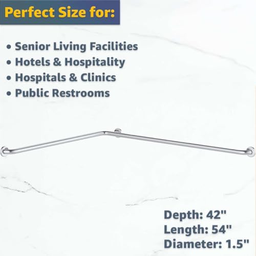 54" x 42" Corner Grab Bar with Satin Peened Grip - Wall Mounted Stainless Steel Restroom Support Rail, L-Shaped Safety Bar, 250 lb. Capacity for Commercial Bathrooms - size: 54" x 36"