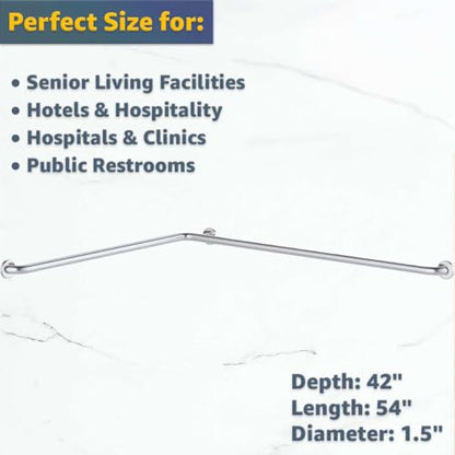 54" x 42" Corner Grab Bar with Satin Peened Grip - Wall Mounted Stainless Steel Restroom Support Rail, L-Shaped Safety Bar, 250 lb. Capacity for Commercial Bathrooms - size: 54" x 36"