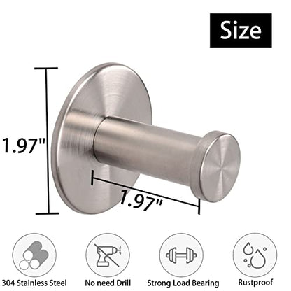 Bath Towel Hooks, 6 Pack Self Adhesive Coat Hooks, Sturdy No Drilling Robe Hook, SUS 304 Stainless Steel Heavy Duty, Wall Hooks for Bathroom Bedroom Kitchen (2 in, Brushed) - color: Brushed-6