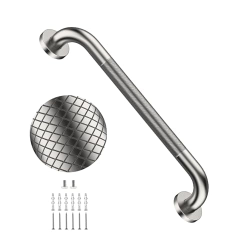 20 Inch Brushed Nickel Anti-Slip Shower Grab Bar, Stainless Steel Handrail | Knurled Bathroom Safety Rail, Shower Handrail Support, Handicap Elderly Balance Assist Handles-1.25" Diameter - color: Brushed Nickel, size: 20inch-1 Pack