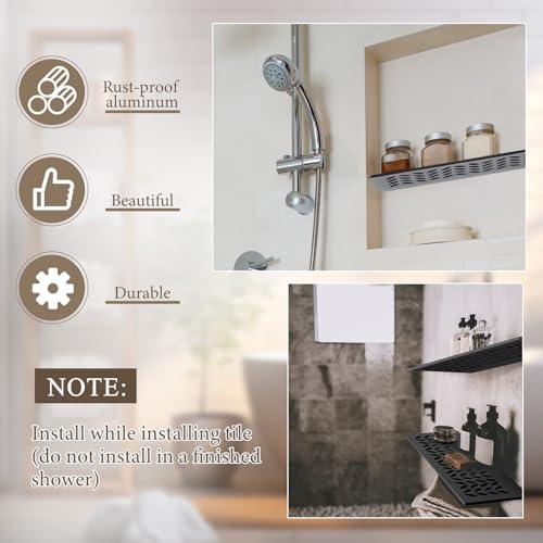 Teenyyou 1 Pcs Aluminum Shower Niche Rectangular Shelf Black 5/32"/ 4 mm Thick, Petal Design, Matte Black Finish for 12" Prefabricated Niches, Fits 5/32" Grout Line - color: Black