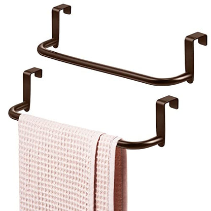 2 Pieces Metal Towel Bar Kitchen Cabinet Steel Towel Rack Bar for Hanging on Inside or Outside of Doors, Home Kitchen Bathroom(Brown) - color: Brown