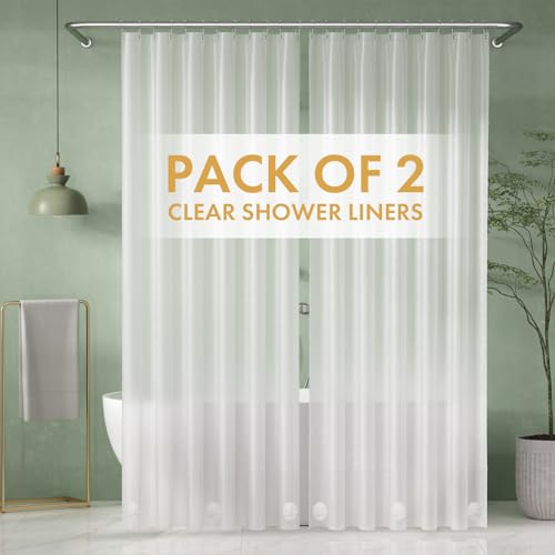 AmazerBath Shower Curtain Liner 2 Pack, 72 x 84 Inches PEVA Plastic Shower Liner with 3 Weighted Stones and 12 Rustproof Metal Grommet, Lightweight Waterproof Shower Curtain - Frosted - color: Frosted, size: 72"W x 84"L (Pack of 2)