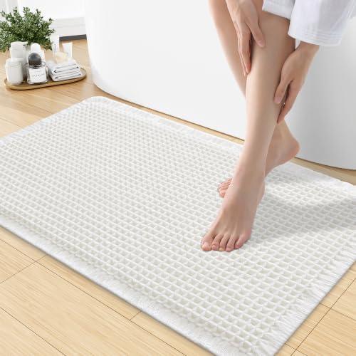 Smiry Waffle Bath Mat 30x18, Extra Soft Absorbent Bathroom Rugs, Non Slip Machine Washable Quick Dry Bath Rugs for Bathroom Floor, Tub, Shower, Home Decor Accessories, White - color: White, size: 30'' X 18''
