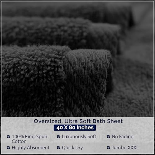 DAN RIVER Pack of 1 Oversized Bath Sheet, 40 x 80 Inches, Black | 100% Cotton Jumbo Bath Towel with Extra Large Coverage, Lightweight Feel, Super Soft & Quick Dry - color: Black, size: 40x80" Oversized Bath Sheet