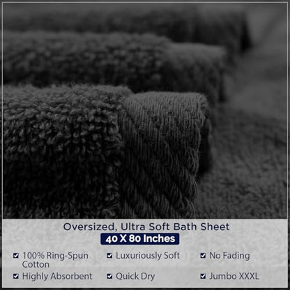 DAN RIVER Pack of 1 Oversized Bath Sheet, 40 x 80 Inches, Black | 100% Cotton Jumbo Bath Towel with Extra Large Coverage, Lightweight Feel, Super Soft & Quick Dry - color: Black, size: 40x80" Oversized Bath Sheet