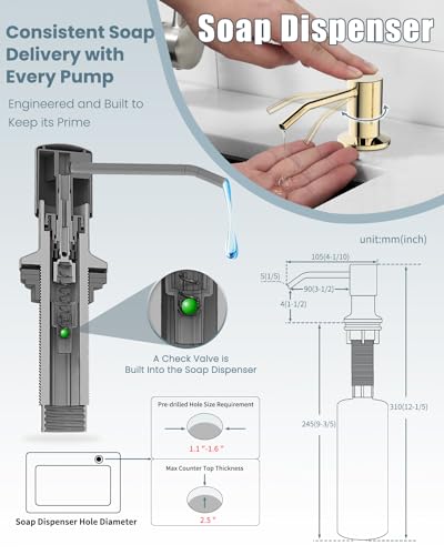 Gold Kitchen Faucet with Soap Dispenser, Pull Down Kitchen Faucet with Sprayer, Single Handle Kitchen Sink Faucet with Dual Function Spray Head, Camper Laundry RV Faucet,PVD - color: D-PVD Gold, style: Contemporary